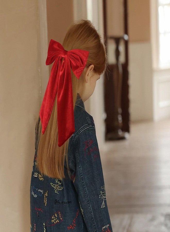 melyde 6.5 Inch Velvet Hair Bow Clip Classic Bowknot Ponytail Holder Long Velvet Ribbon Barrette Hair Accessories for Women Girls, Red - Image 3